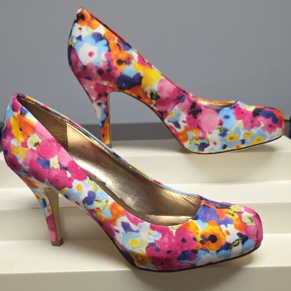 Madden Girl Shoes - Madden Girl Pink and Yellow Heels with Artistic Flair